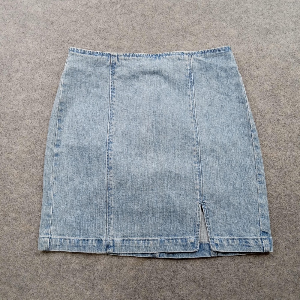 PacSun Denim Skirt Womens 25 Light Wash Blue Paneled Stretch Zip Back Front Slit